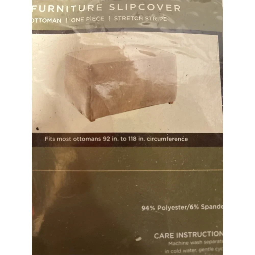 SureFit Stretch Stripe Brown Ottoman Slipcover One Piece 37760